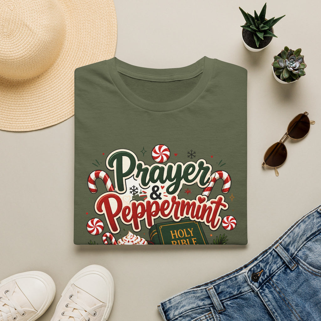 Prayer & Peppermint Christmas T-Shirt — Festive Bible Holiday Tee