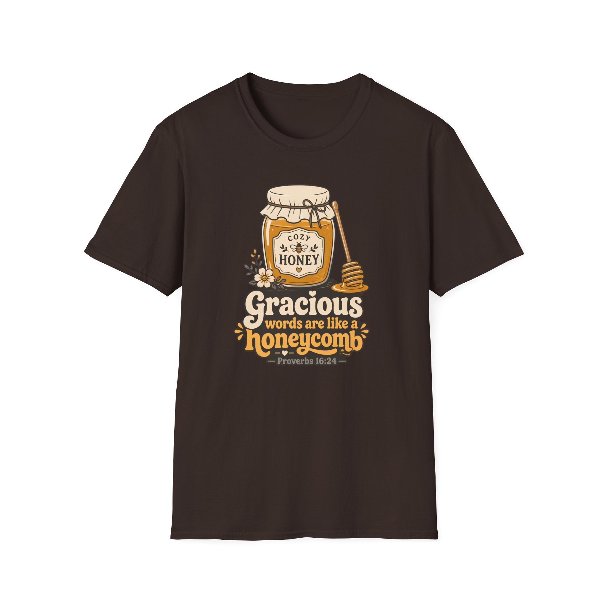 Honey Jar T-Shirt — "Gracious words are like a honeycomb" Cozy Floral Tee