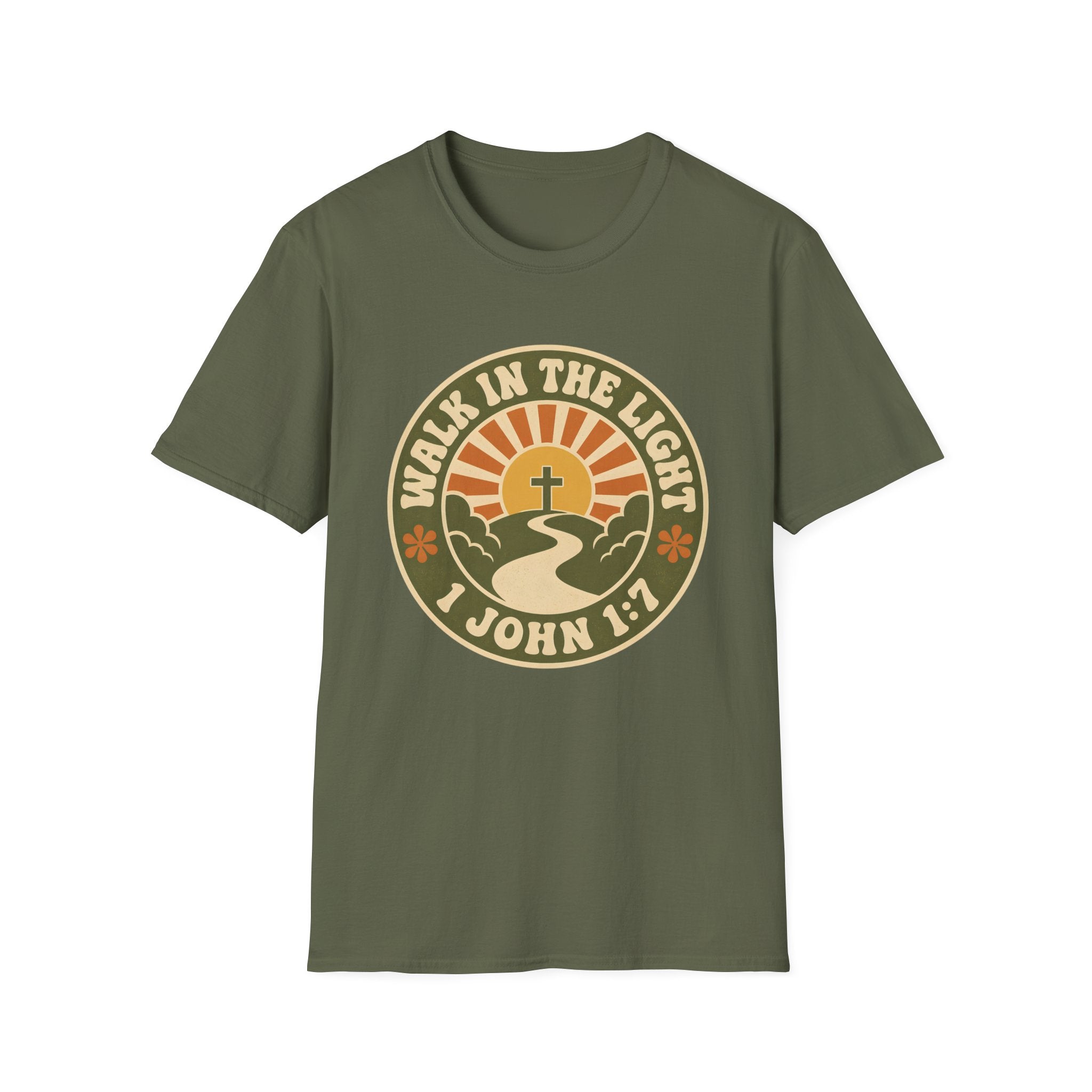 Walk in the Light T-Shirt — Christian Sunrise Design (1 John 1:7)