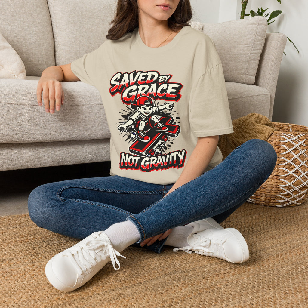 Saved by Grace T‑Shirt — Skateboard Faith Graphic