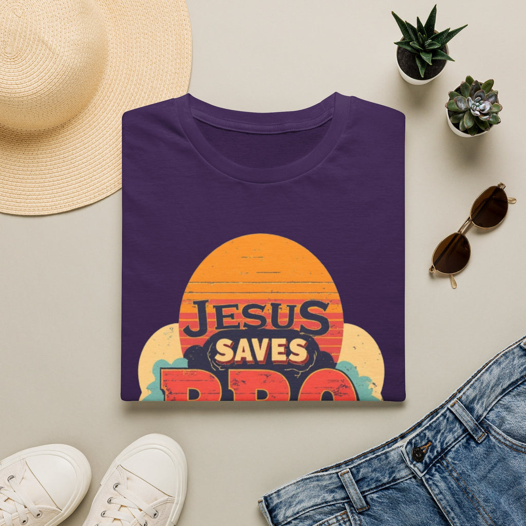 Christian T-Shirt — "Jesus Saves Bro" Retro Sunset Tee