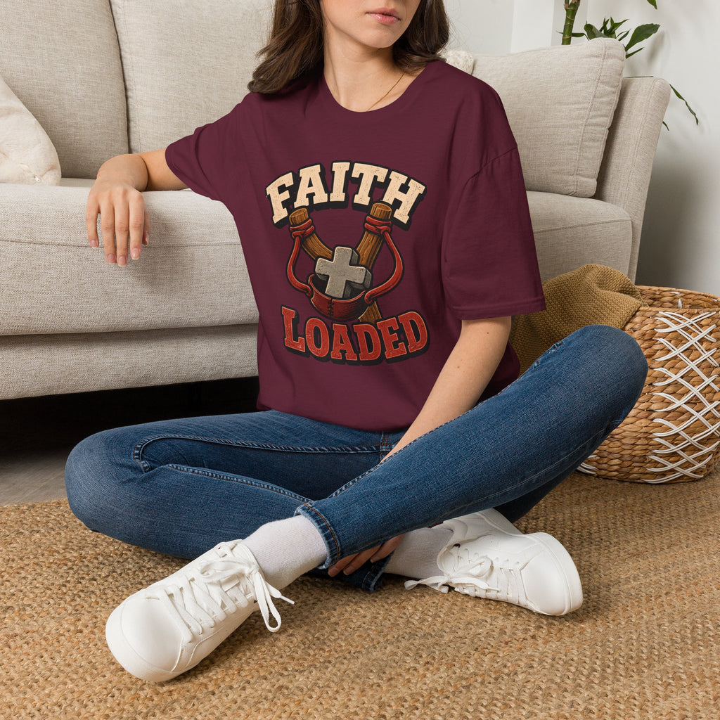 Faith Loaded T-Shirt — Christian Slingshot Cross Graphic Tee