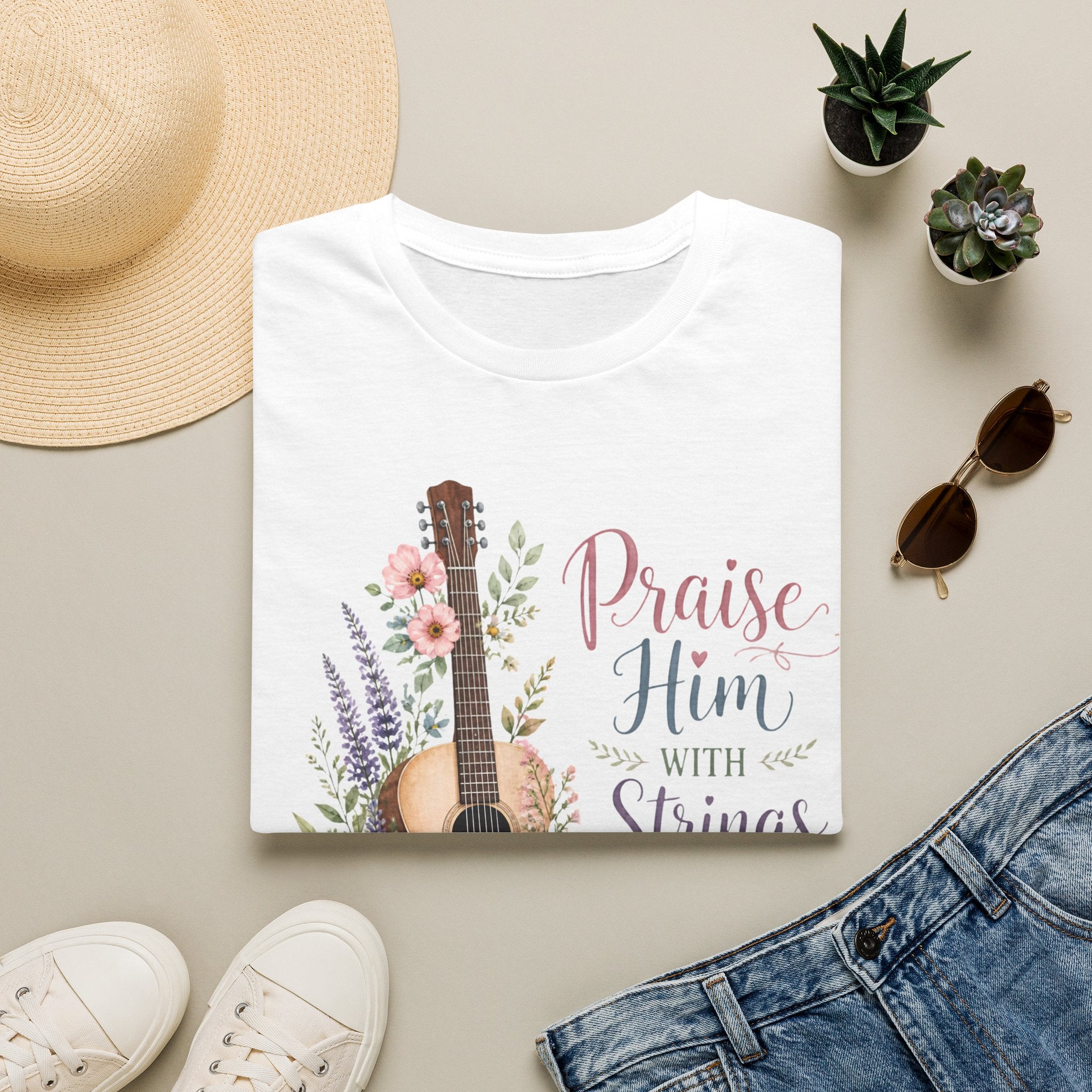 Guitar Floral "Praise Him with Strings" T-Shirt