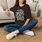 T-Shirt — “God’s Promise Never Never” Christian Faith Graphic