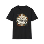 Jesus Saves T‑Shirt — Faith Graffiti Cross Christian Tee