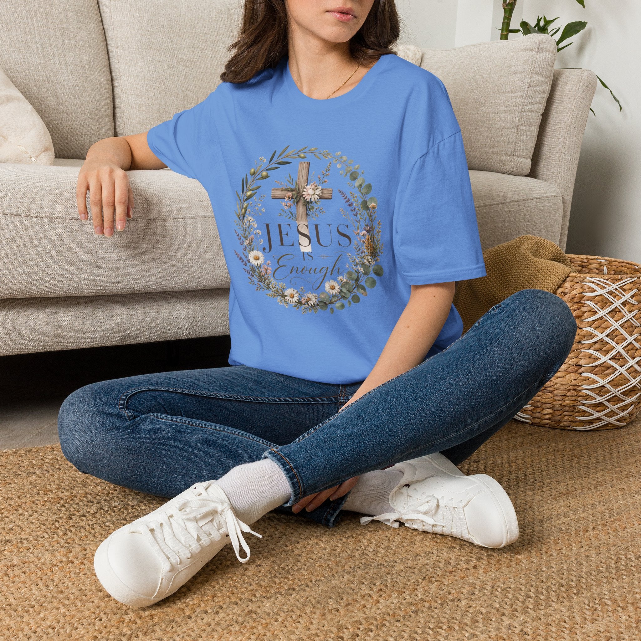 Christian Cross Floral T-Shirt — "Jesus Enough" Inspirational Tee