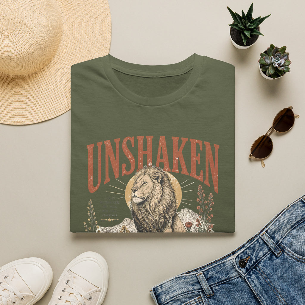 Unshaken Lion T‑Shirt — Vintage Floral Courage Tee