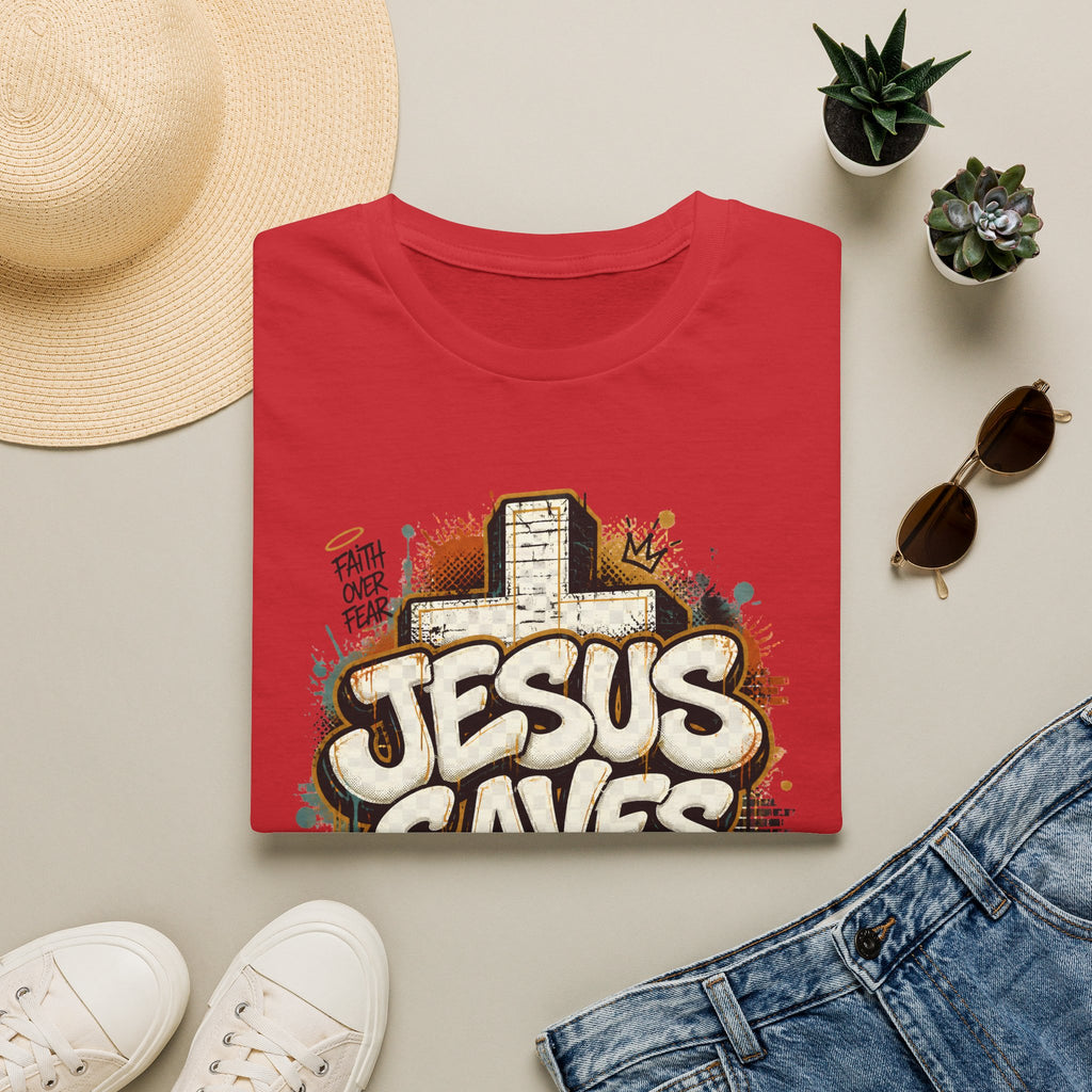 Jesus Saves T‑Shirt — Faith Graffiti Cross Christian Tee