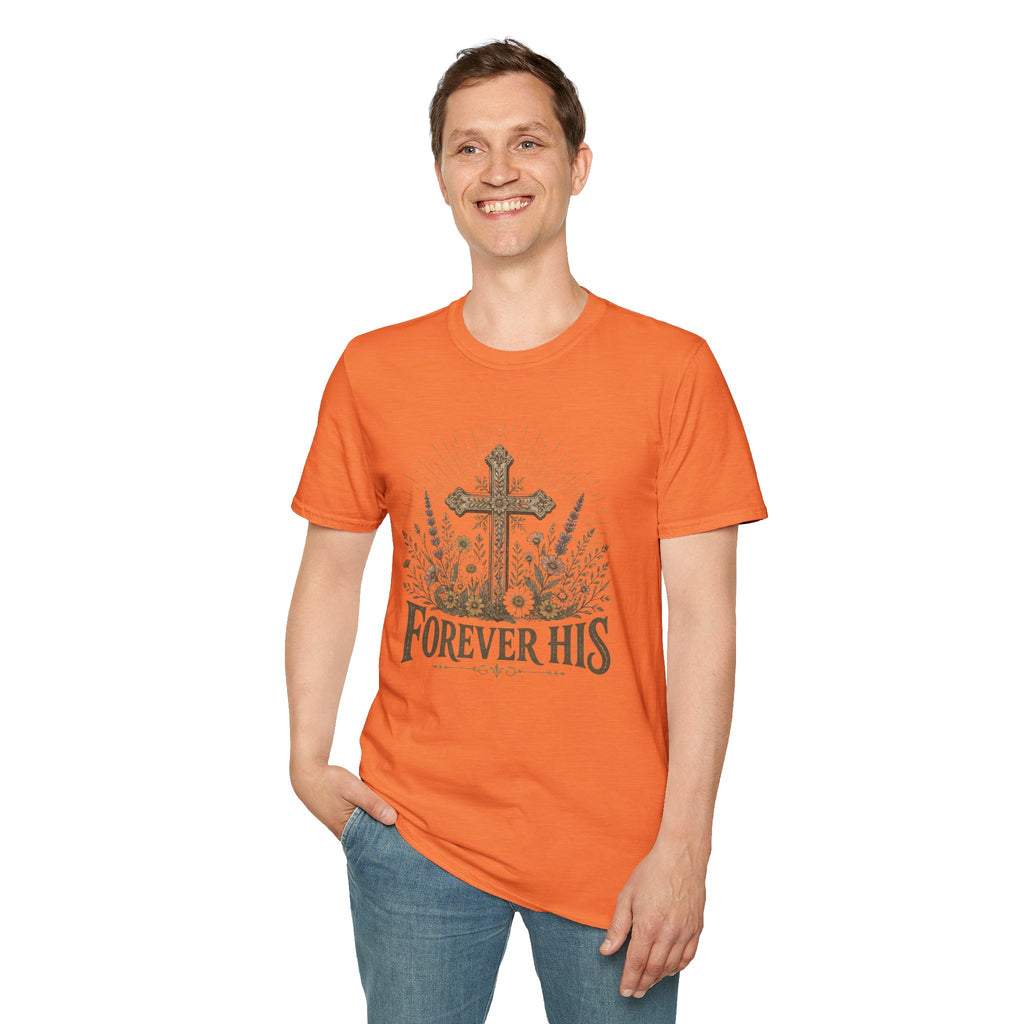 Christian T-Shirt — "Forever His" Cross Floral Graphic Tee