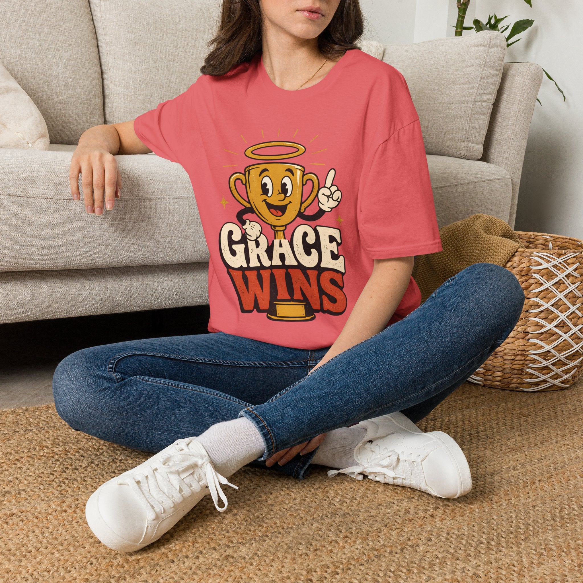 T-Shirt — 'Grace Wins' Angel Trophy Graphic Tee