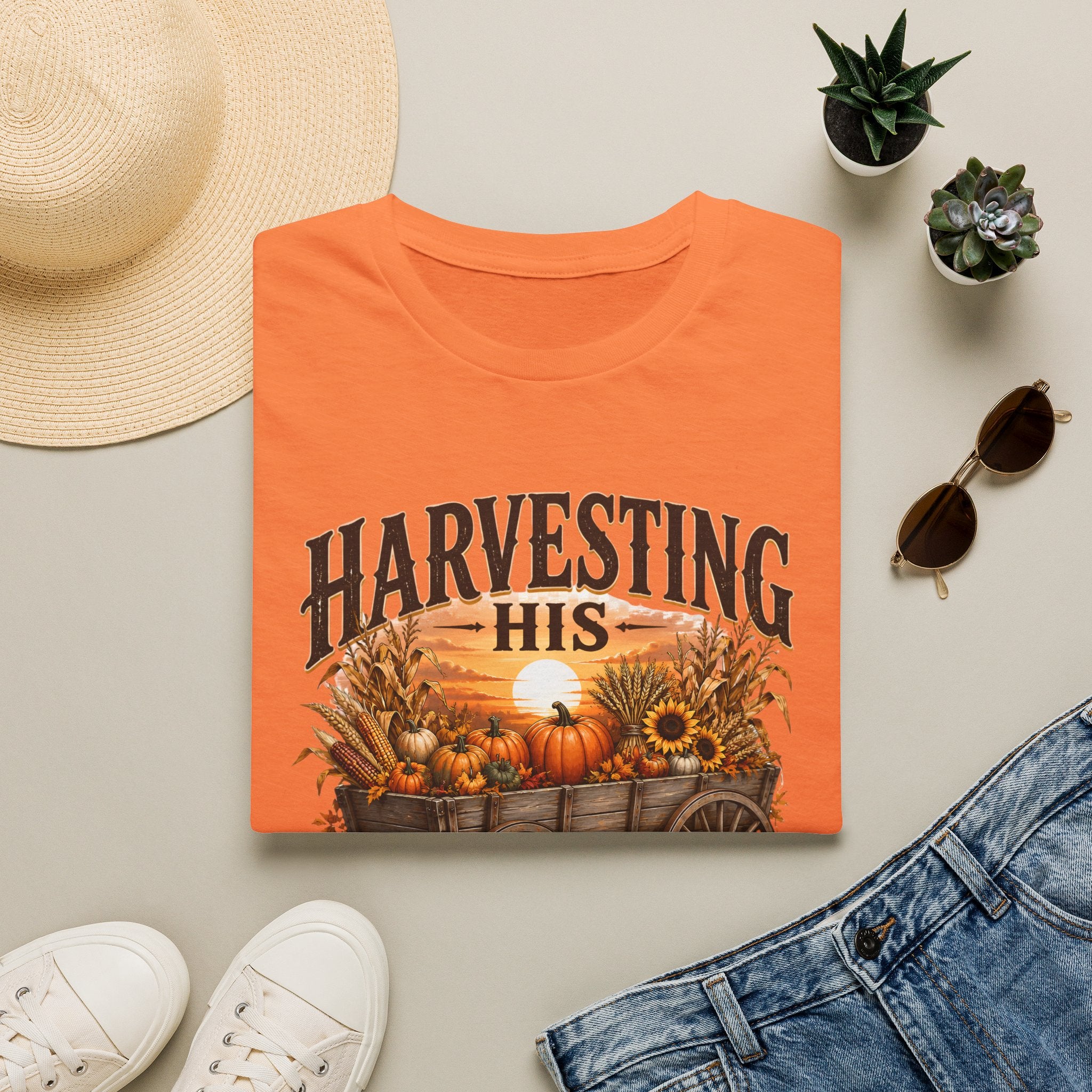 Harvesting His Promises T-Shirt — Fall Pumpkin & Sunflower Faith Tee