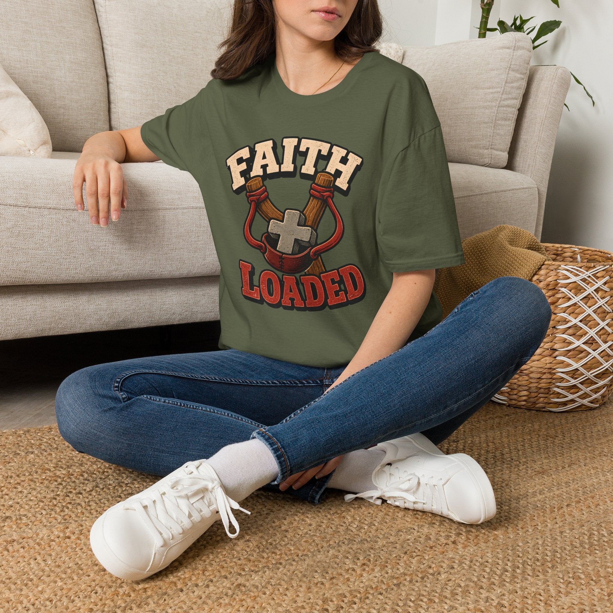 Faith Loaded T-Shirt — Christian Slingshot Cross Graphic Tee