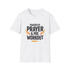 Prayer & Pre-Workout T-Shirt — "Powered by Prayer & Pre-Workout" Christian Fitness Tee