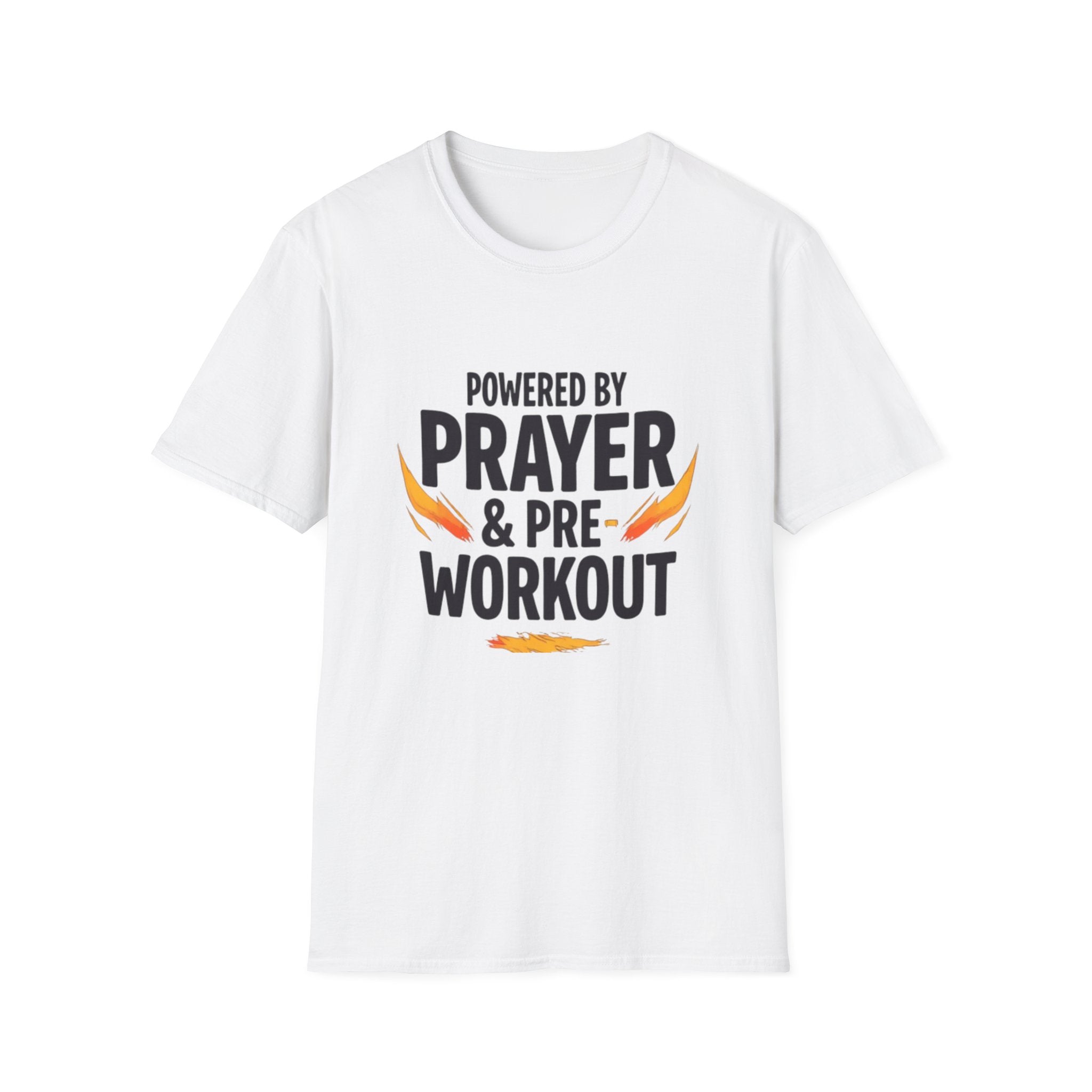 Prayer & Pre-Workout T-Shirt — "Powered by Prayer & Pre-Workout" Christian Fitness Tee