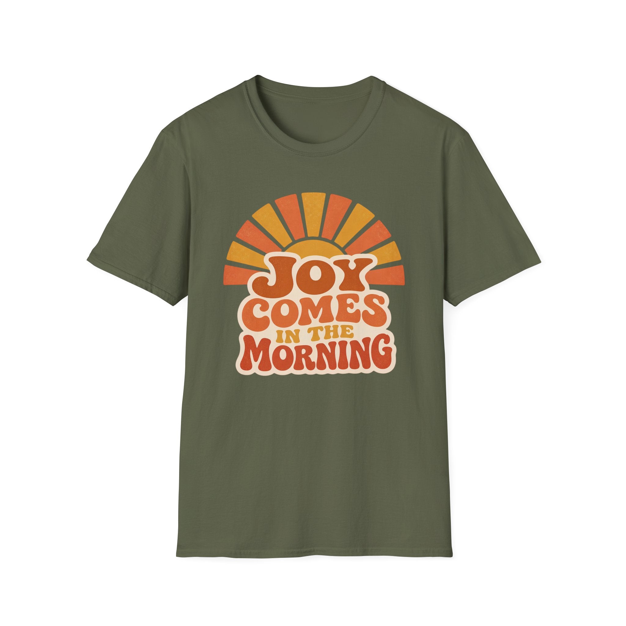 Joy Comes in the Morning T-Shirt — Retro Sunrise Graphic Tee