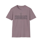 T-Shirt — Minimalist Ocean Waves & Standing Figure Tee — Calm Beach Vibes, Surfing/Travel Gift
