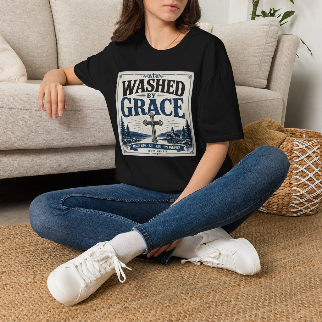 Washed By Grace T‑Shirt — Christian Faith Cross Tee
