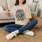 T-Shirt — “God’s Promise Never Never” Christian Faith Graphic