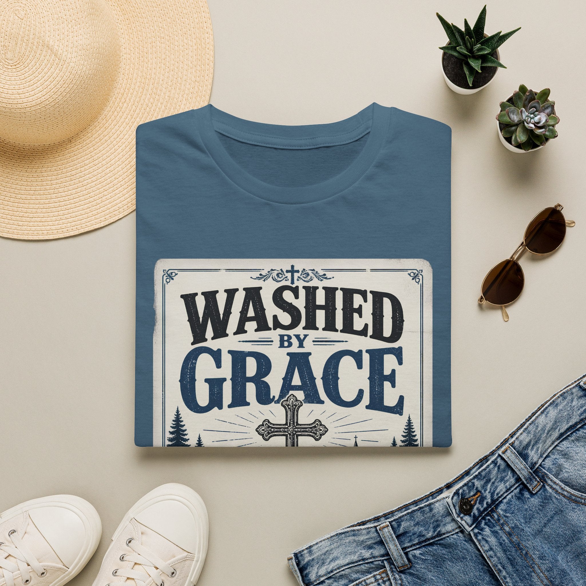 Washed By Grace T‑Shirt — Christian Faith Cross Tee