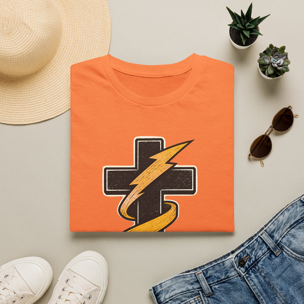 Grace Powered T-Shirt — Faith Cross with Lightning Christian Tee
