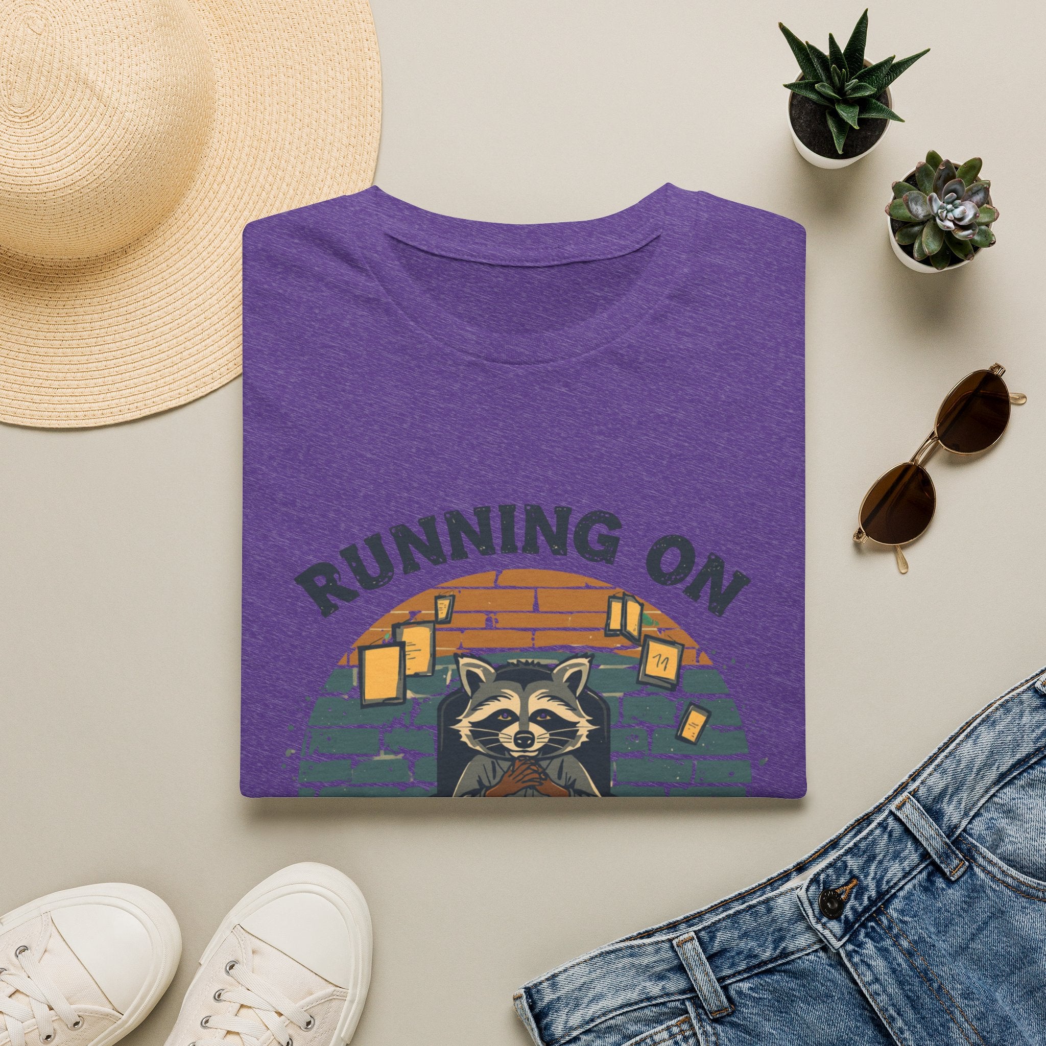 T‑Shirt — Running On Prayer & Coffee Raccoon Graphic Tee