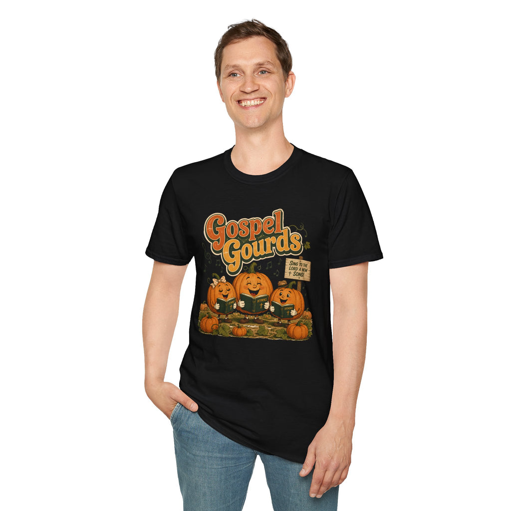 Gospel Gourds Halloween T‑Shirt — Cute Singing Pumpkin Fall Tee