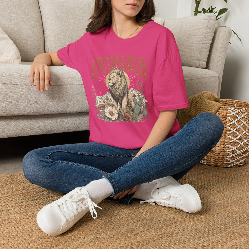 Unshaken Lion T‑Shirt — Vintage Floral Courage Tee