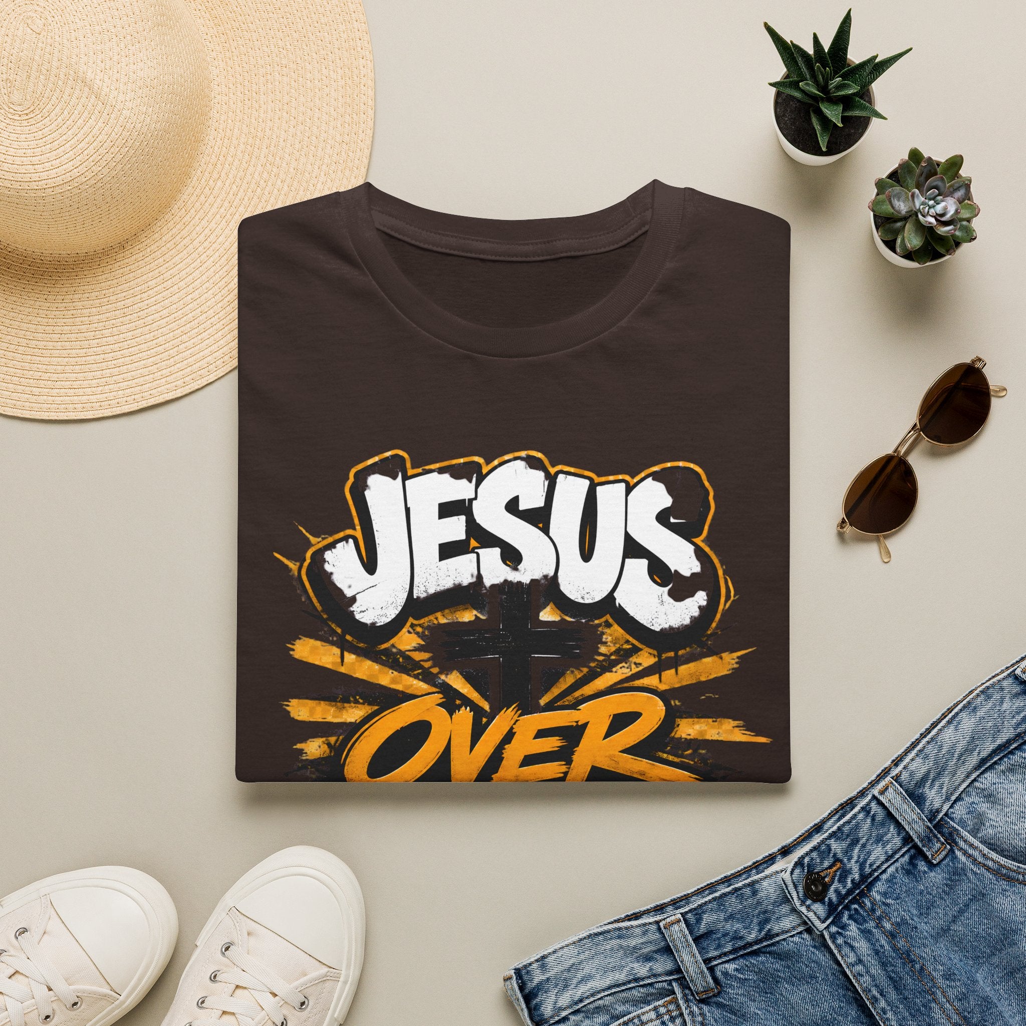 Jesus Over Everything T-Shirt — Faith Graphic Tee with Cross Streetwear Design