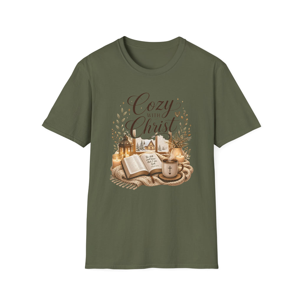 Cozy with Christ T‑Shirt — Faithful Christmas Cozy Home Design