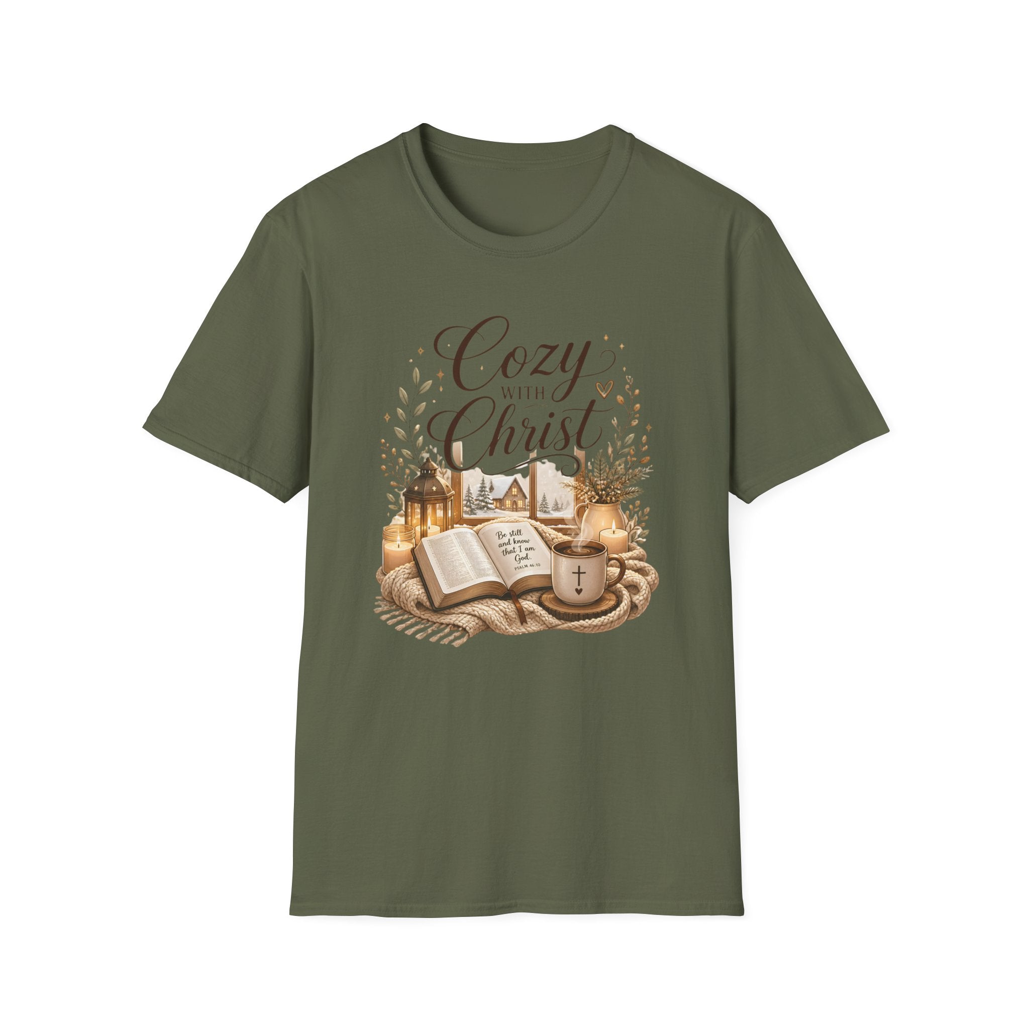 Cozy with Christ T‑Shirt — Faithful Christmas Cozy Home Design