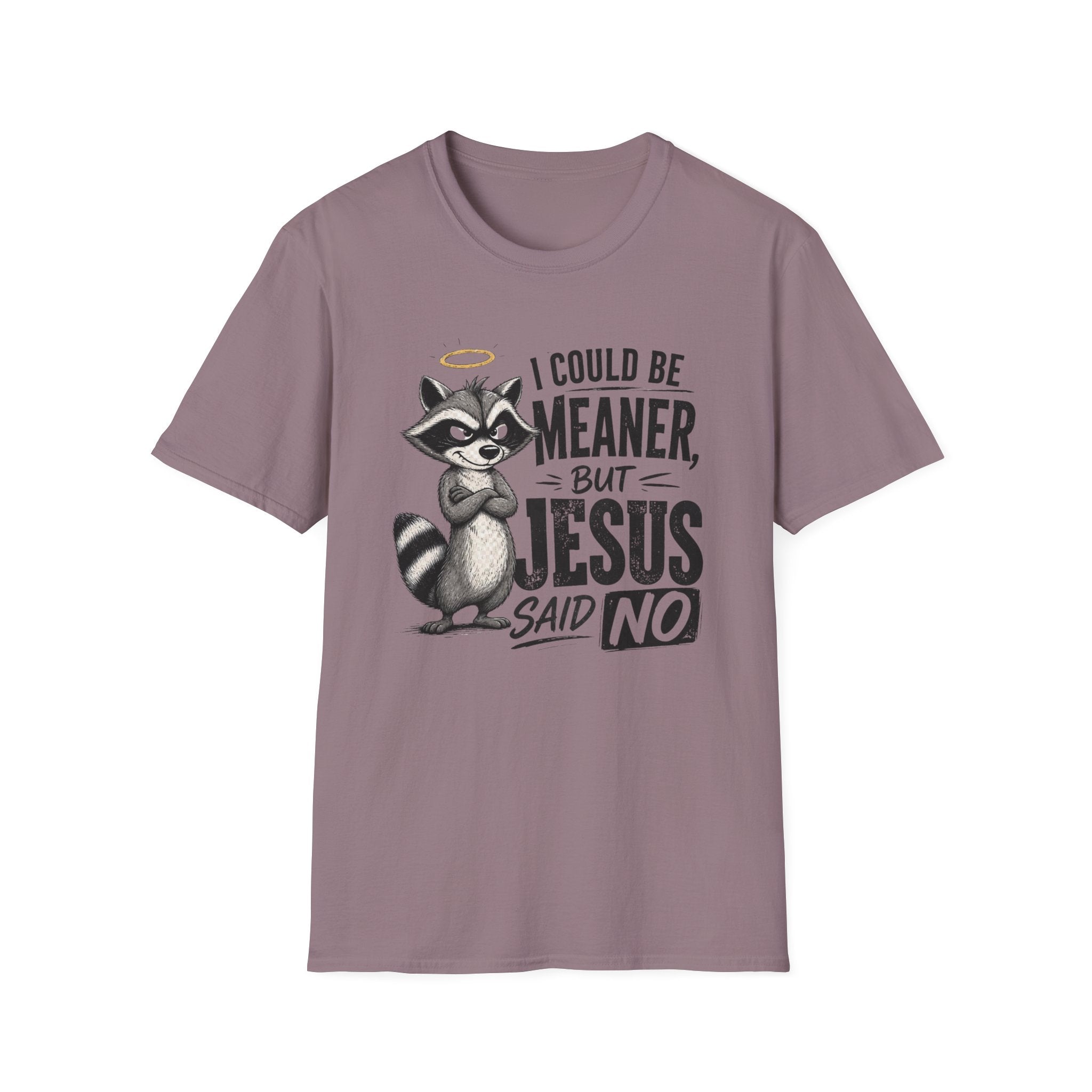 T‑Shirt — "I Could Be Meaner But Jesus Said No" Cute Raccoon Christian Tee