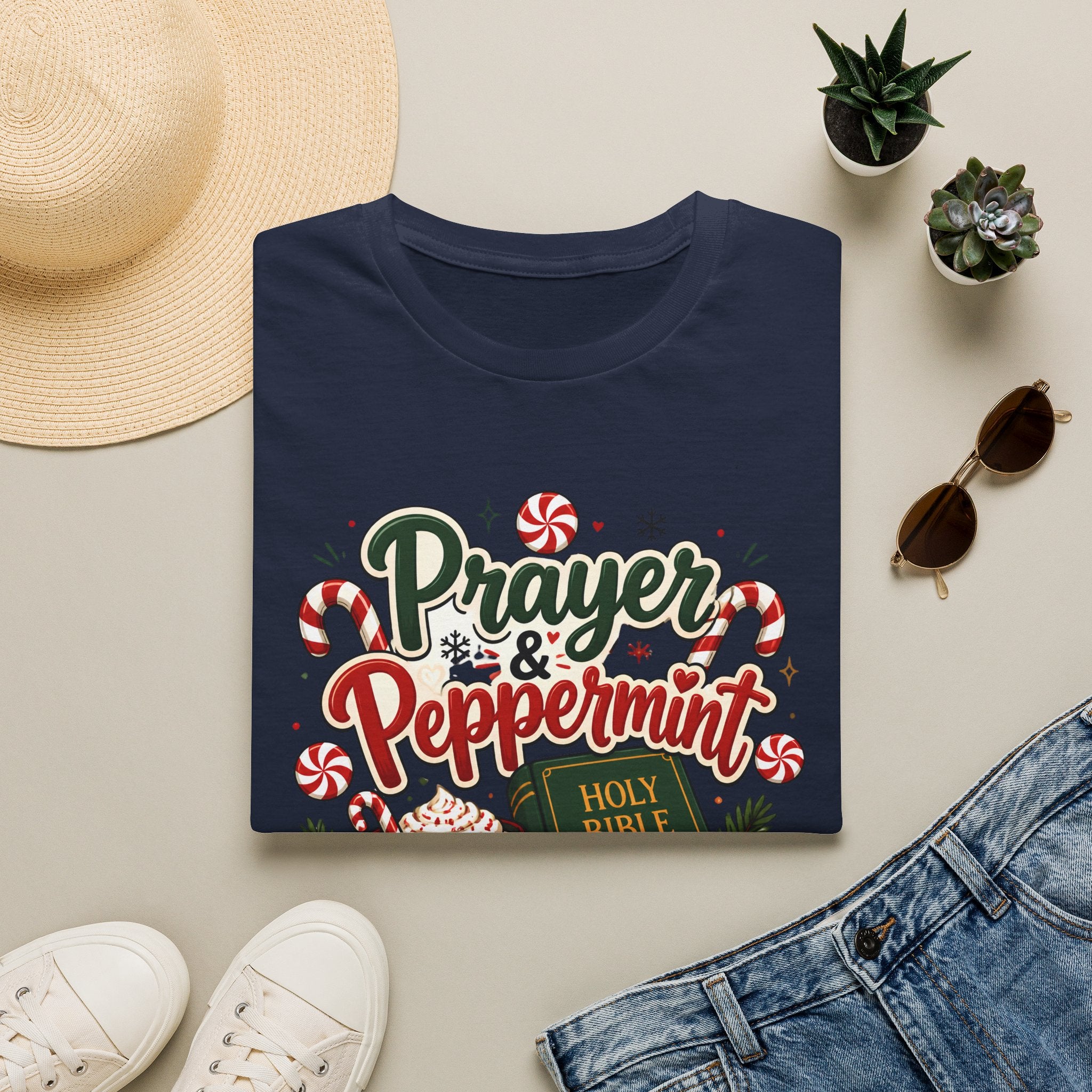 Prayer & Peppermint Christmas T-Shirt — Festive Bible Holiday Tee