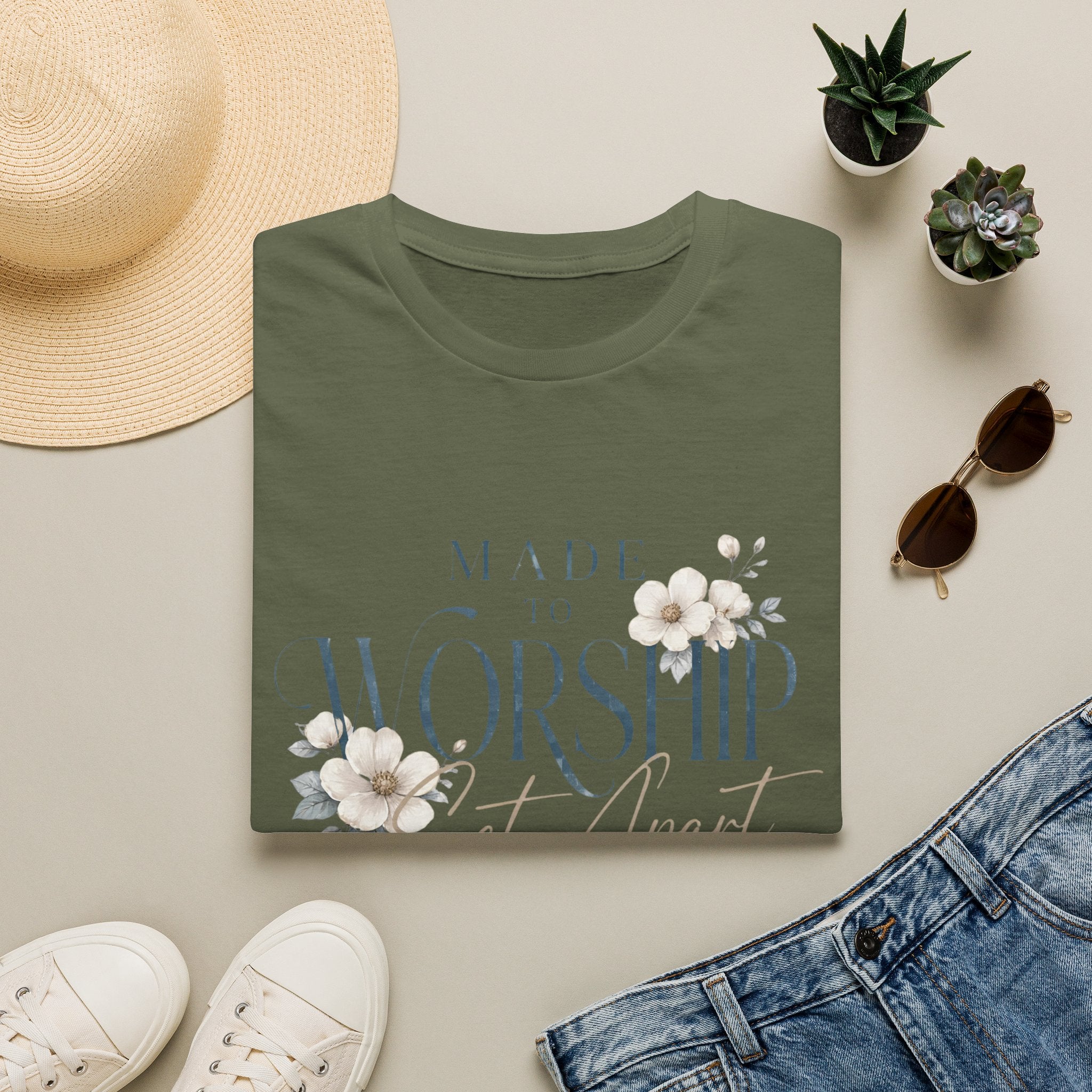 Made to Worship T-Shirt — Floral Christian Faith Tee
