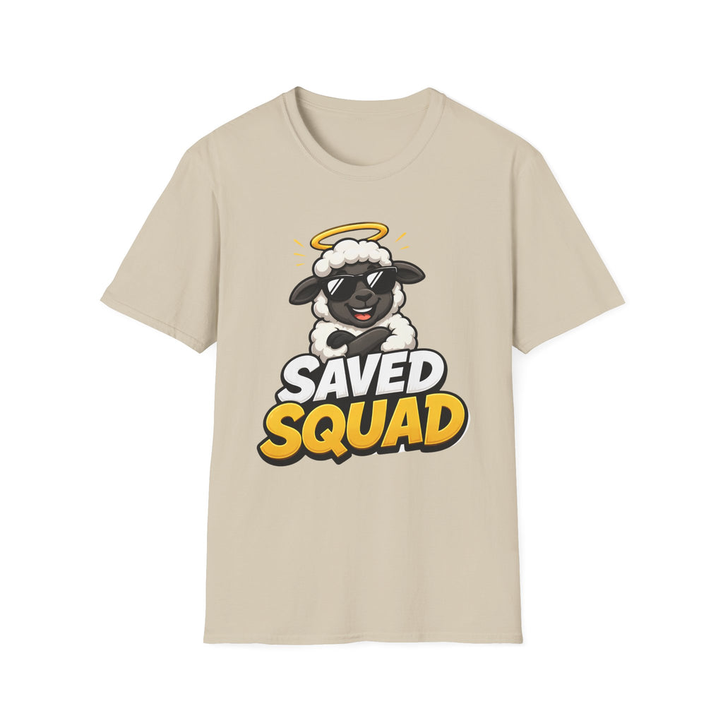 Saved Squad T‑Shirt — Cute Angel Sheep Graphic Tee for Christian Youth & Church Groups