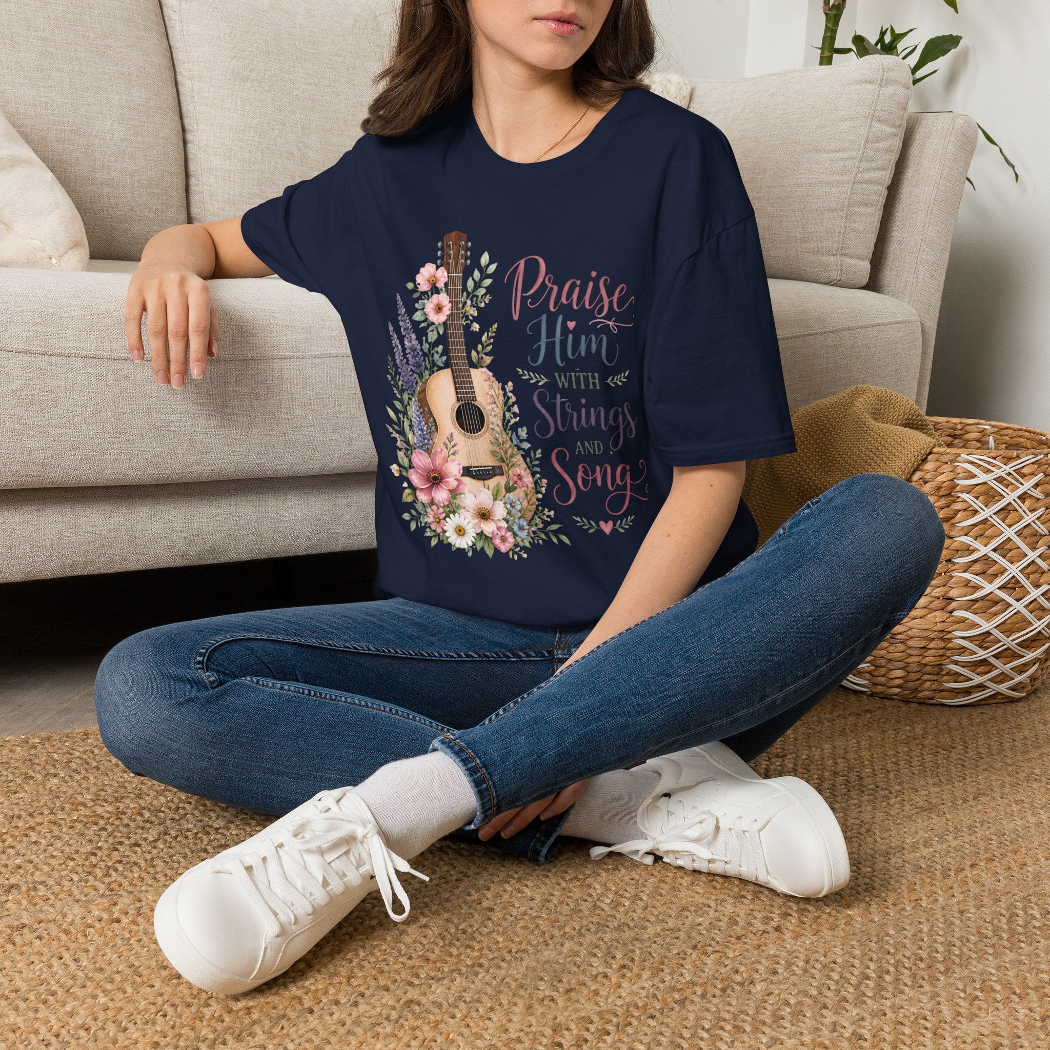 Guitar Floral "Praise Him with Strings" T-Shirt
