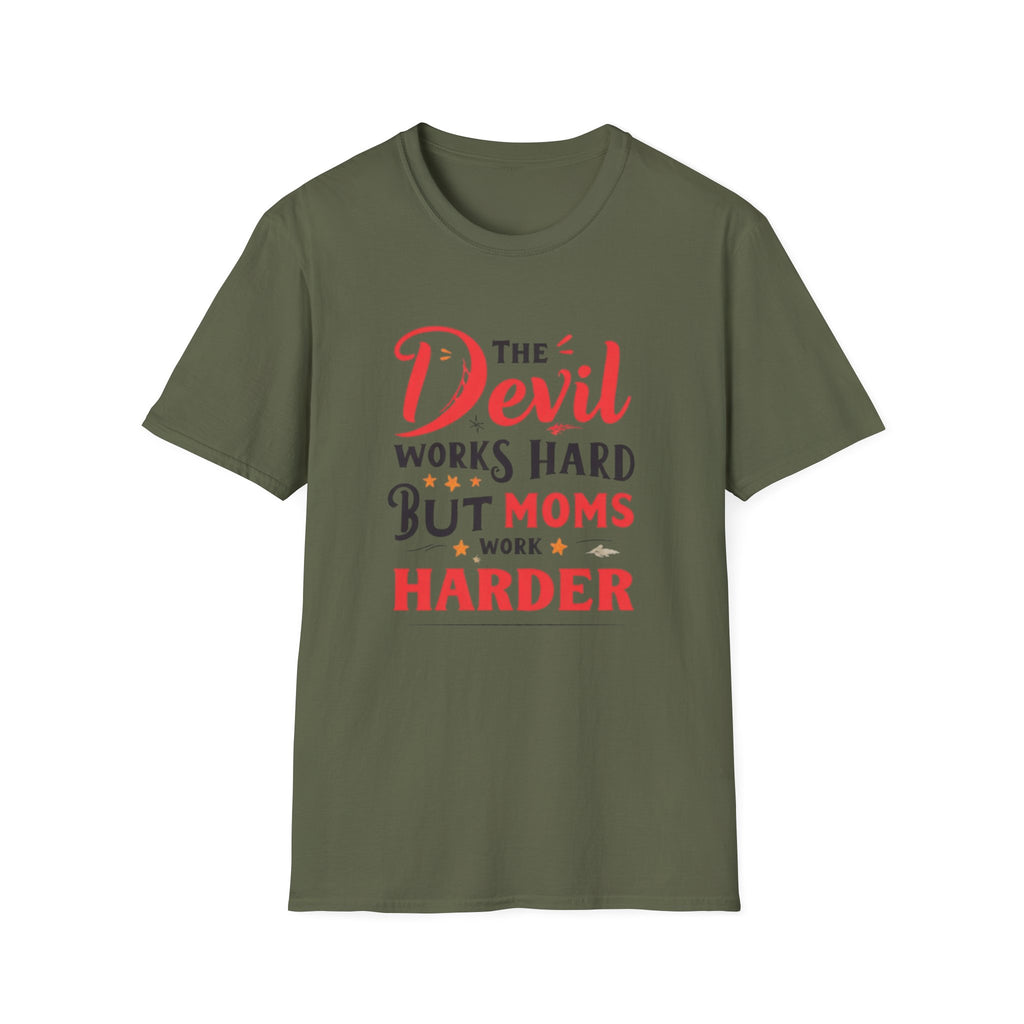 T-Shirt — "The Devil Works Hard But Moms Work Harder" Graphic Tee