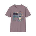 Faith Heals T‑Shirt — Inspirational Medical Stethoscope Coffee Design