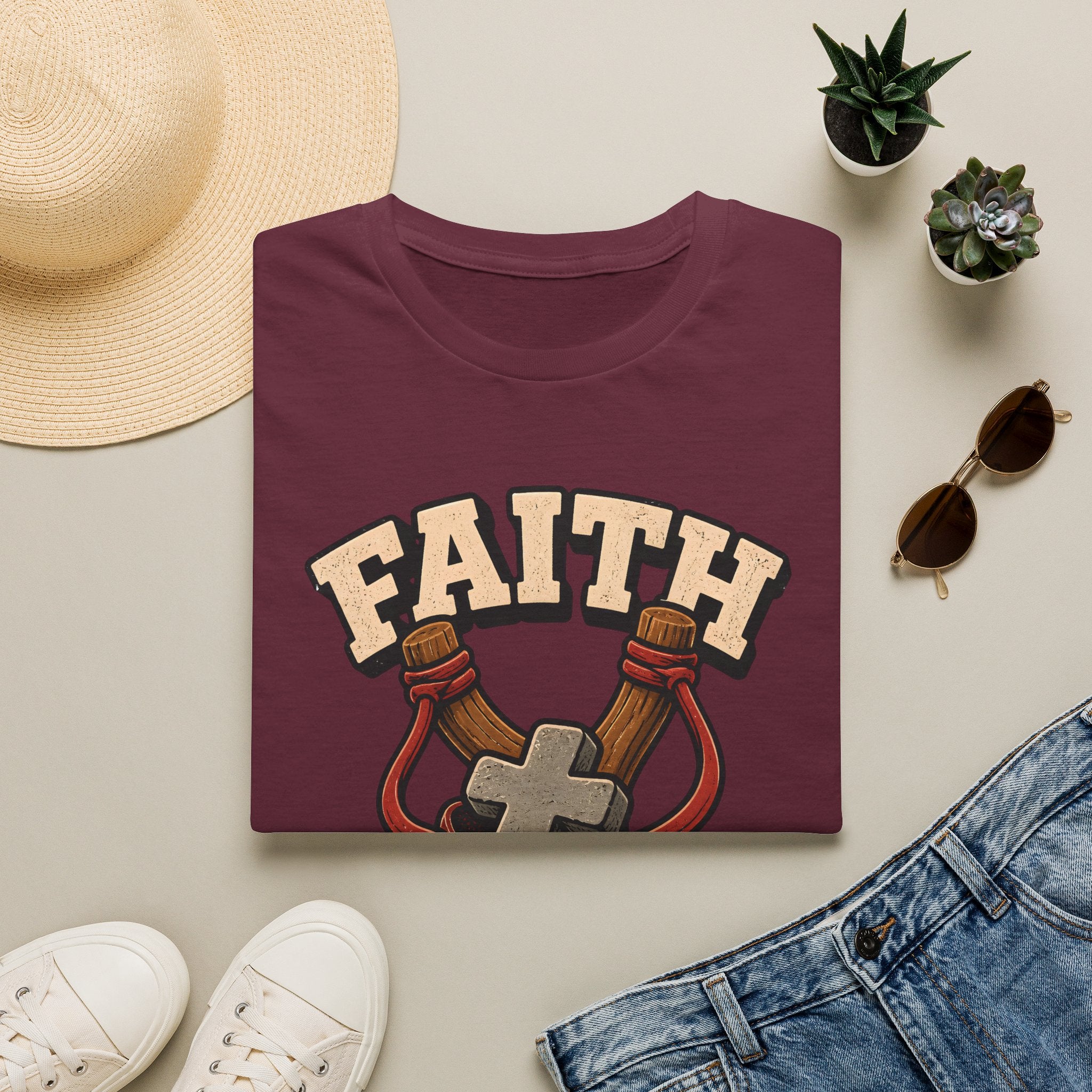 Faith Loaded T-Shirt — Christian Slingshot Cross Graphic Tee