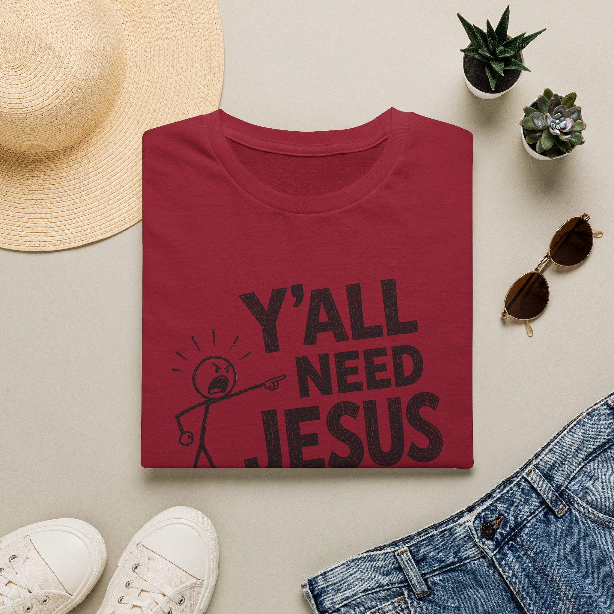 Y'all Need Jesus T-Shirt — Funny Christian Faith Tee, Stick Figure Prayer Graphic