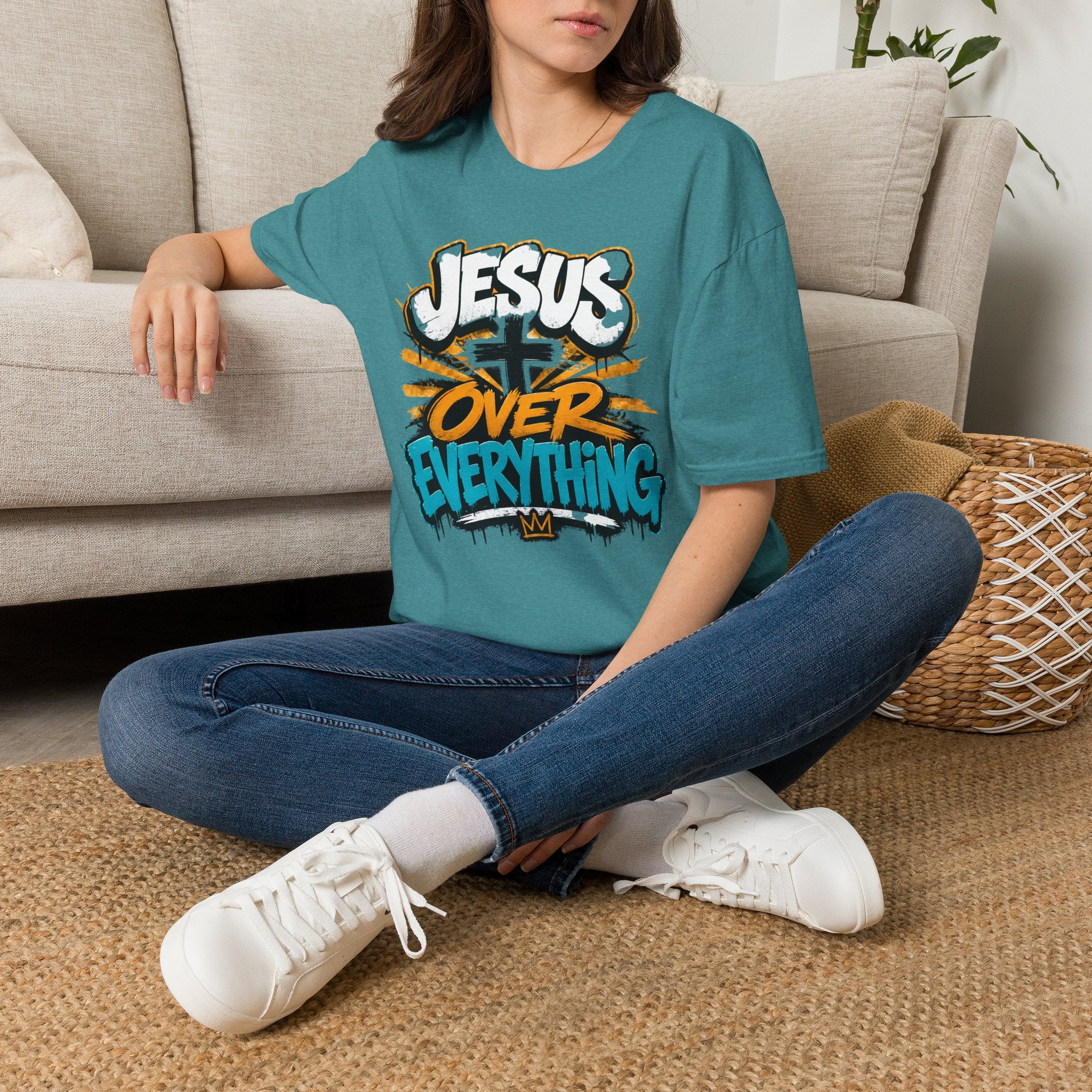 Jesus Over Everything T-Shirt — Faith Graphic Tee with Cross Streetwear Design