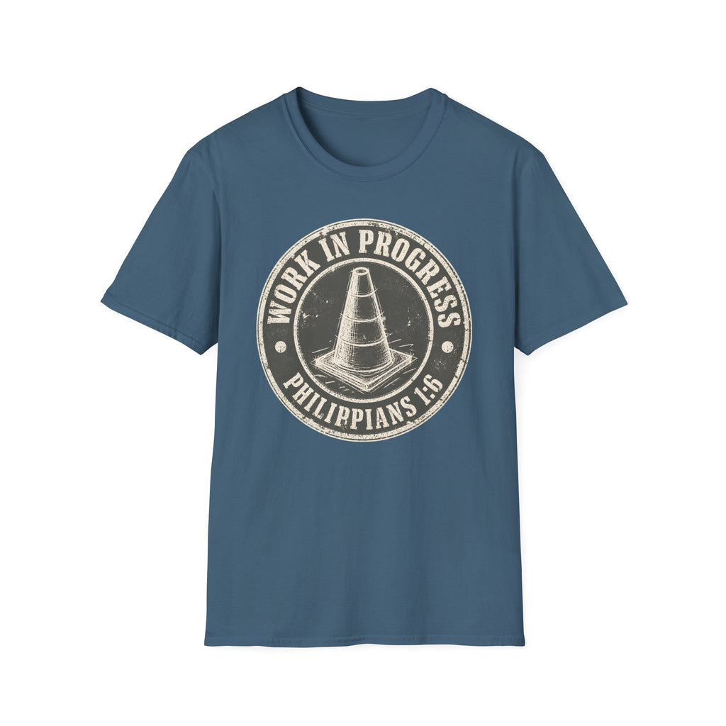 Work In Progress T-Shirt — 'Work In Progress' Vintage Cone Graphic Tee (Philippians 1:6)