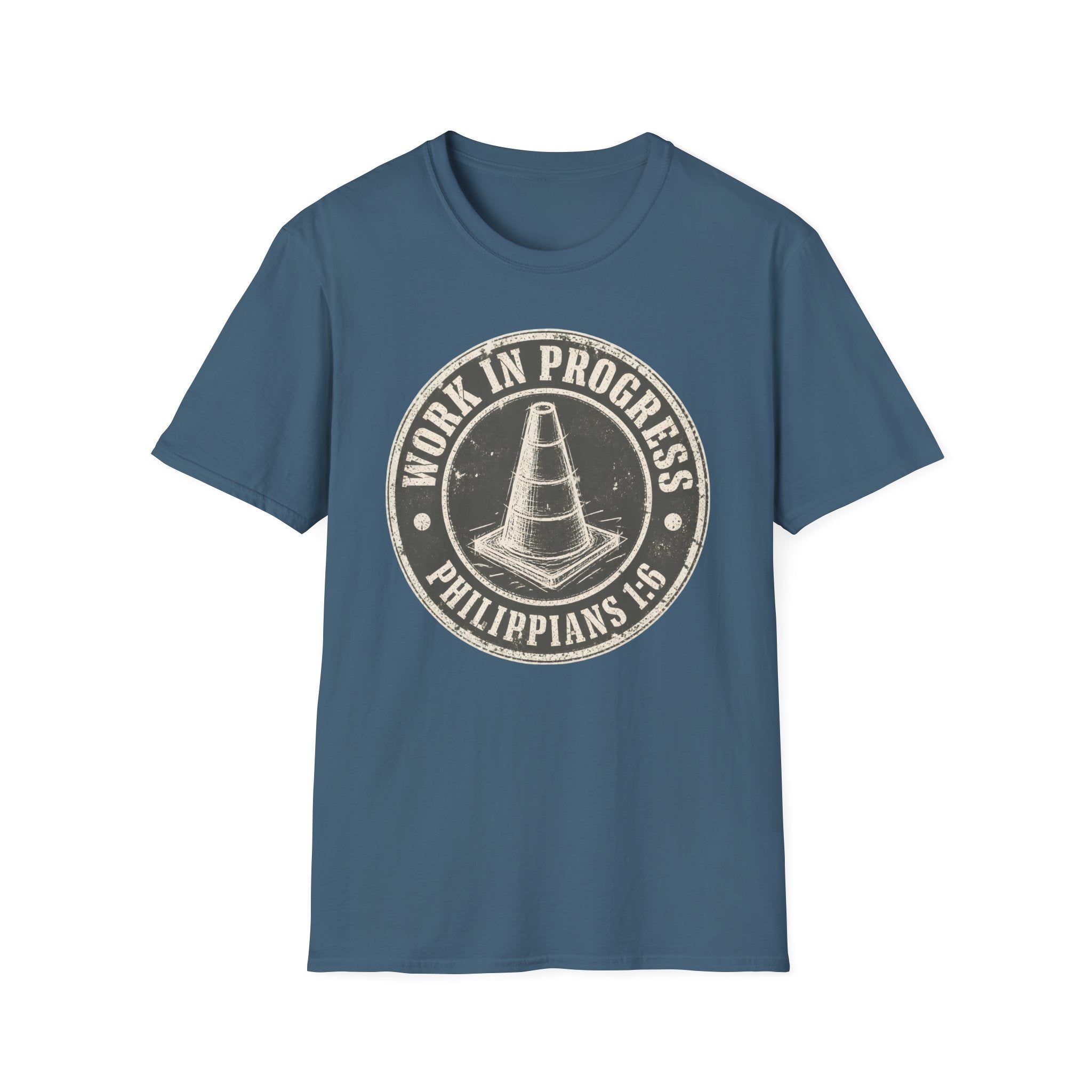 Work In Progress T-Shirt — 'Work In Progress' Vintage Cone Graphic Tee (Philippians 1:6)