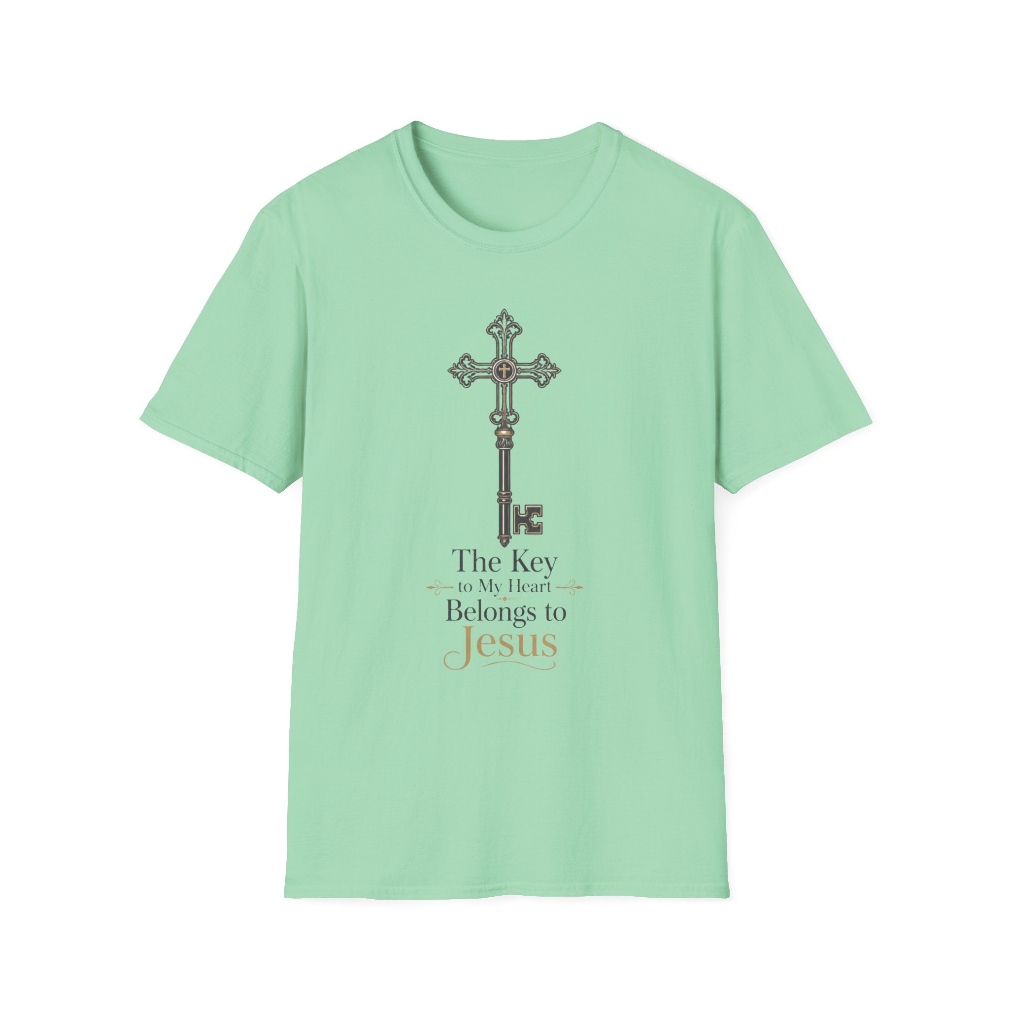 Christian Cross T‑Shirt — "The Key to My Heart Belongs to Jesus"