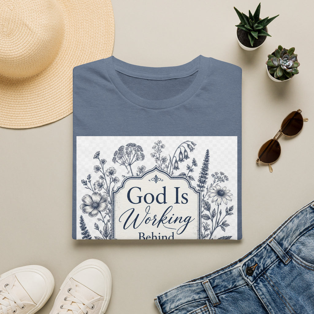God Is Working Behind The Scenes Floral T-Shirt — Inspirational Christian Tee