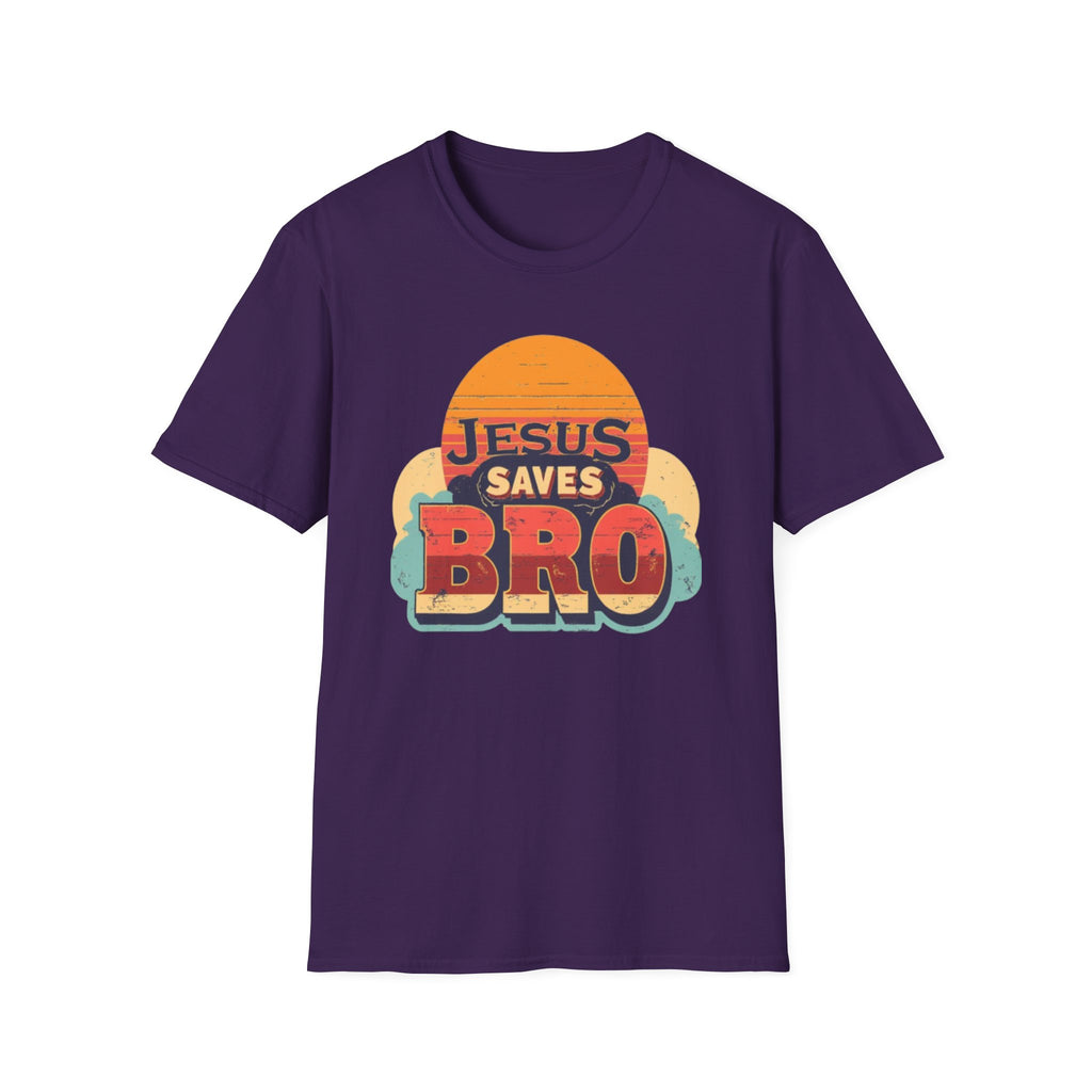 Christian T-Shirt — "Jesus Saves Bro" Retro Sunset Tee