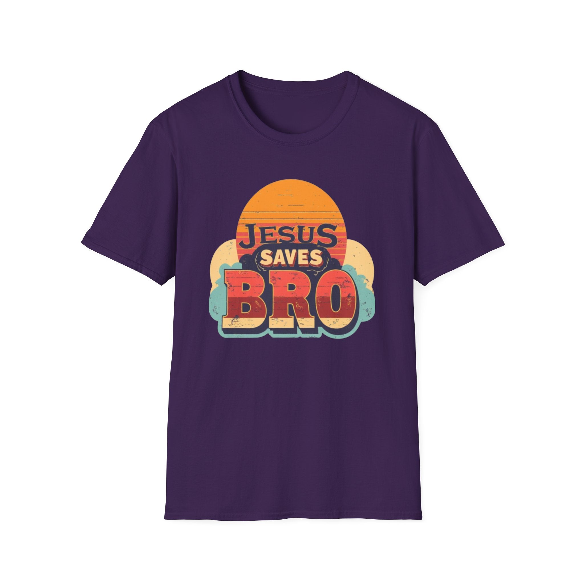 Christian T-Shirt — "Jesus Saves Bro" Retro Sunset Tee