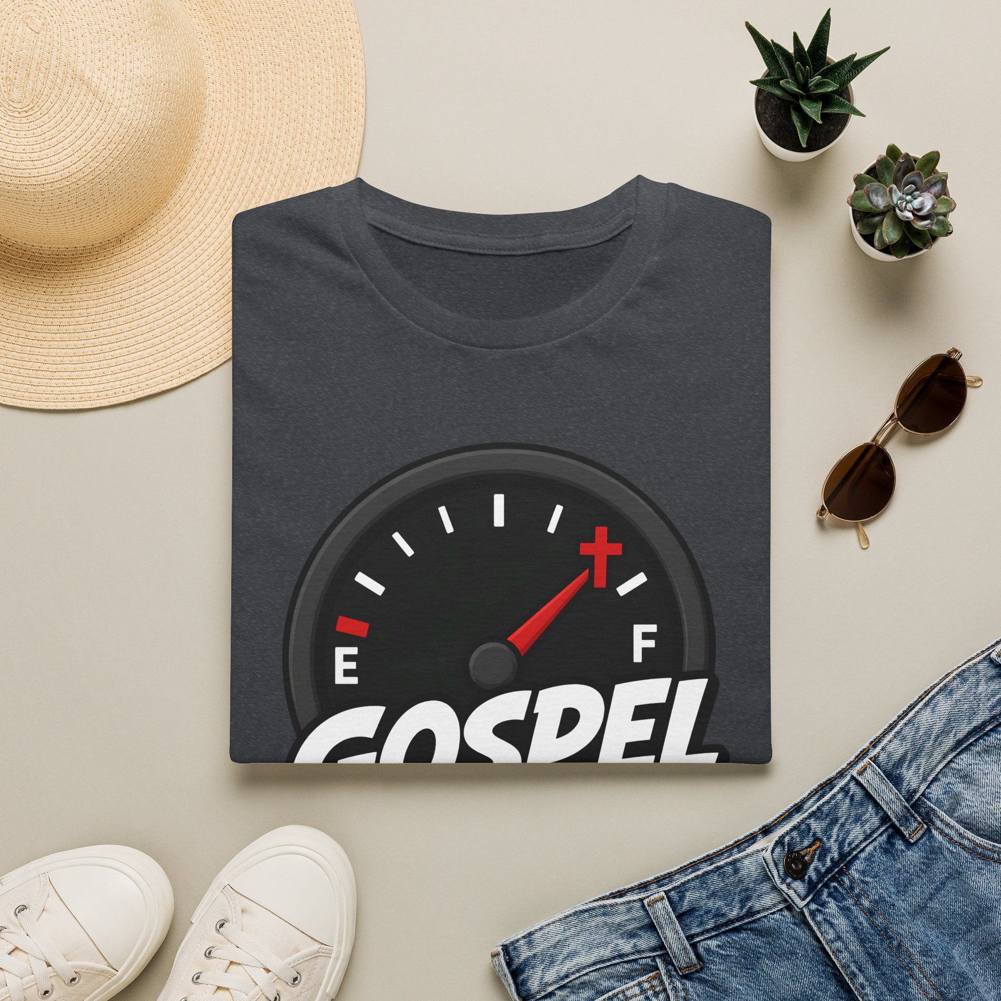 Gospel Fueled T-Shirt — Christian Faith Fuel Gauge Tee