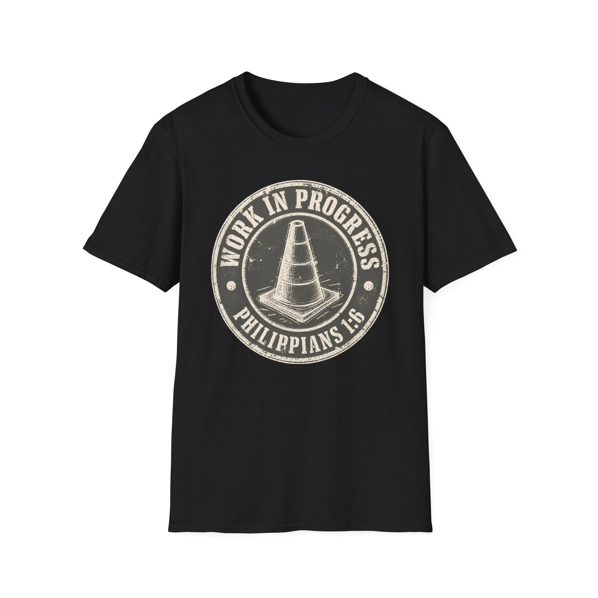 T‑Shirt — 'Work in Progress' Vintage Cone Graphic (Philippians 1:6)