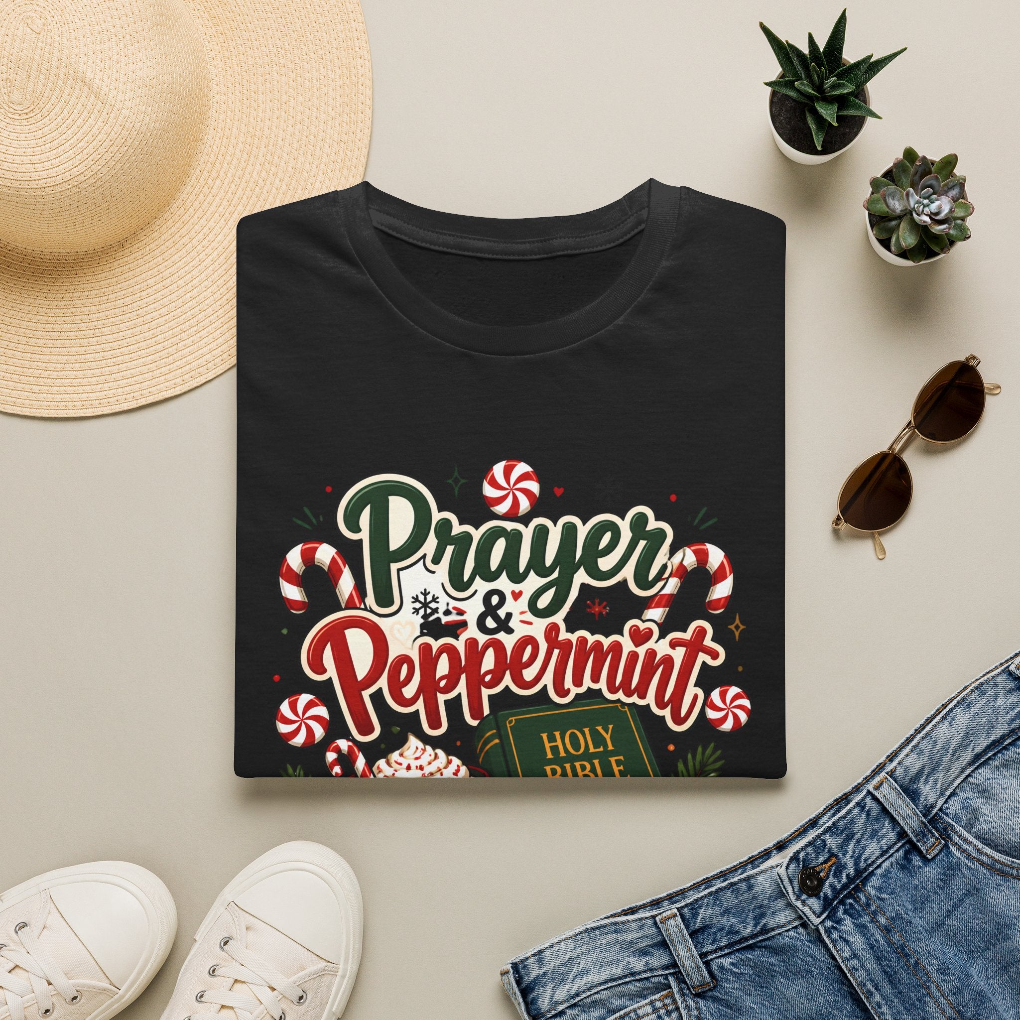 Prayer & Peppermint Christmas T-Shirt — Festive Bible Holiday Tee