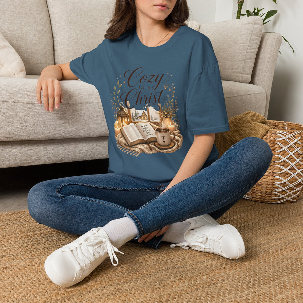 Cozy with Christ T‑Shirt — Faithful Christmas Cozy Home Design